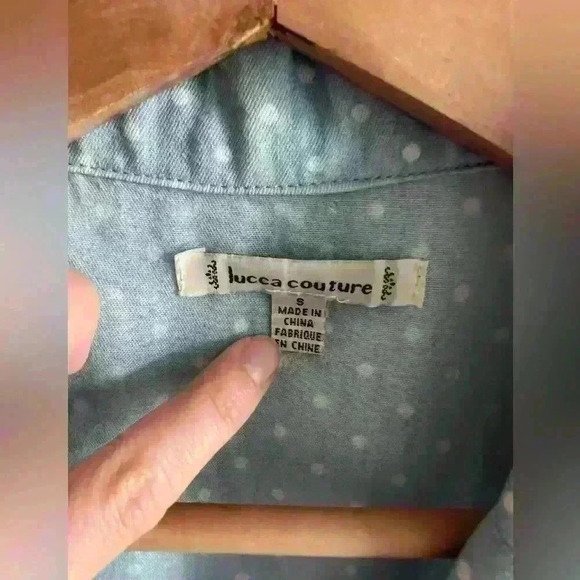 Vintage UO Lucca Couture Retro Blue Polka Dot Cottagecore Midi Dress Small - Picture 4 of 14